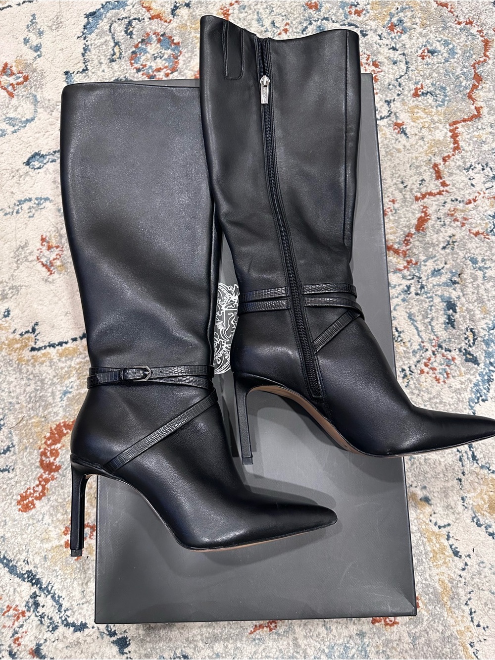 Vince Camuto Black Knee-High Pointed Toe Stiletto Boots, size 6.